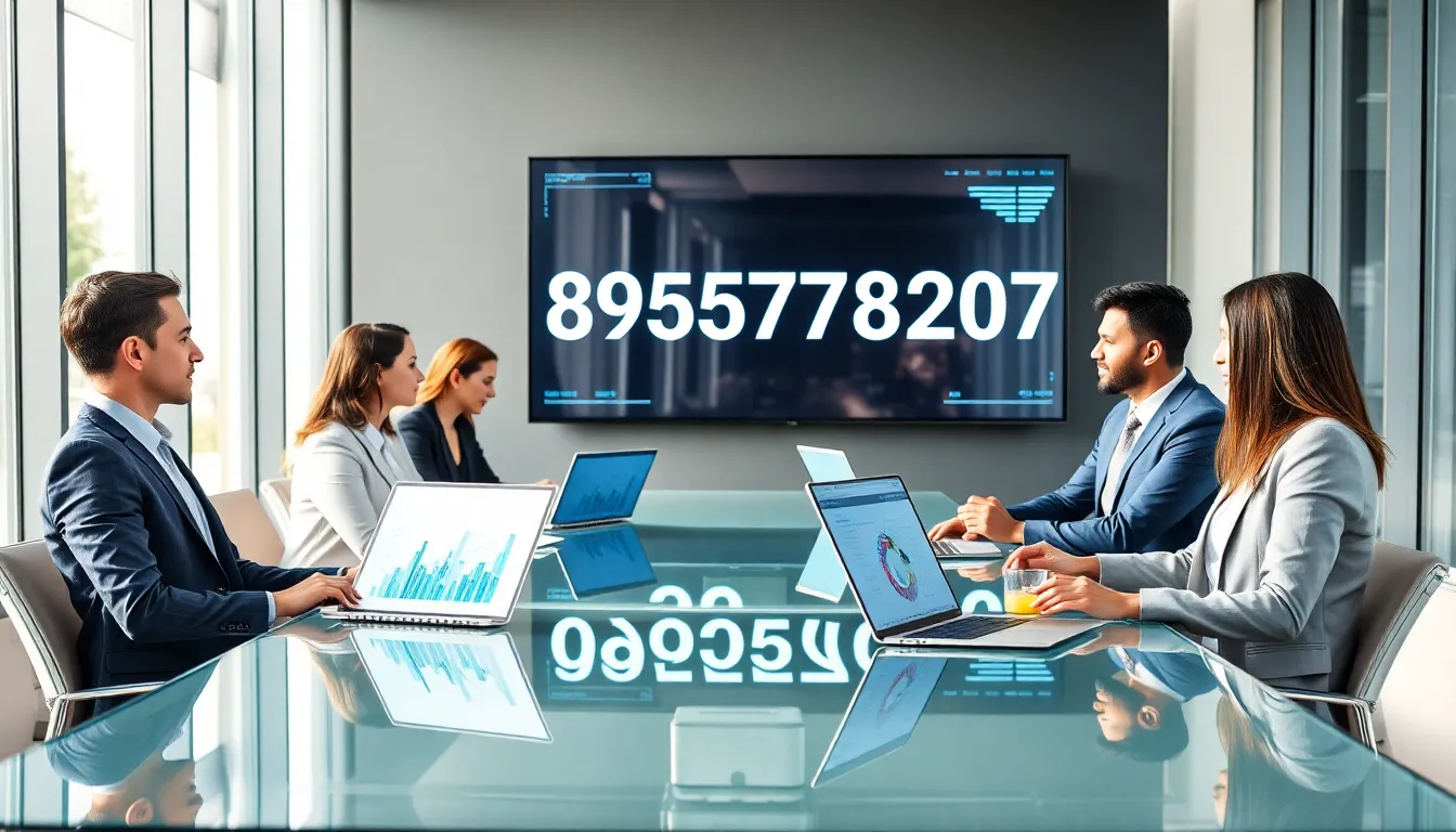 diverse team discussing data in a modern office setting.